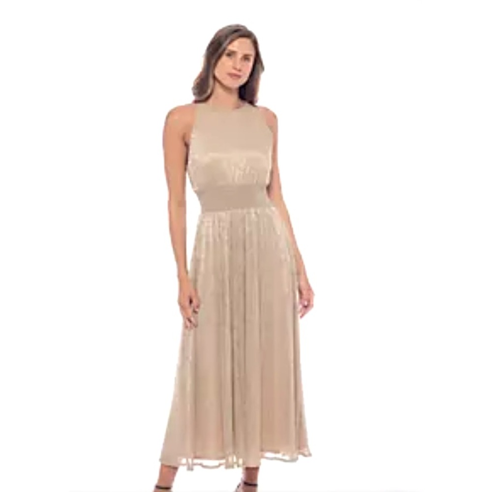 Sleeveless Sheer Midi Dress in Champagne